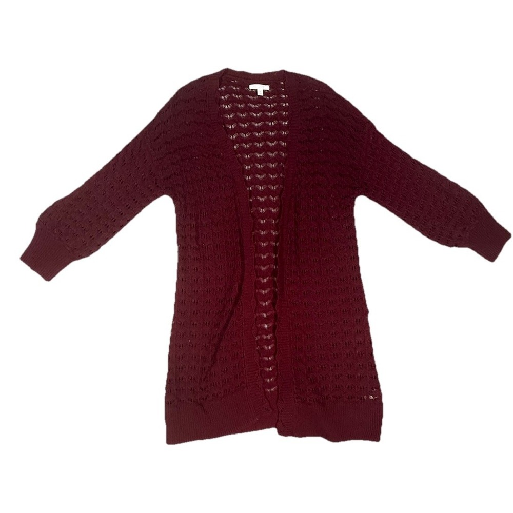 LC Lauren‎ Conrad Open Front Burgundy M 3/4 Sleeve Sweater